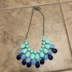 Teal, light blue, navy tear drop chunky necklace
